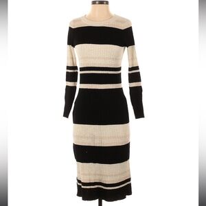 Taylor Black and Cream Ribbed Long Sleeve Sweater Dress
